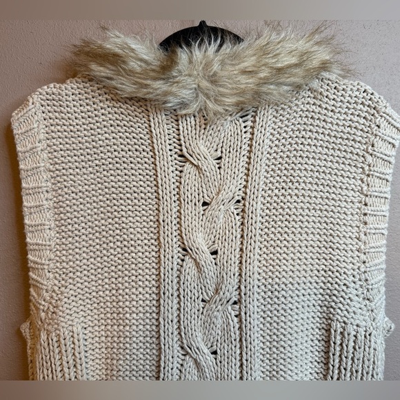 Tribal Faux Fur Trim Chunky Knit Cotton Blend Sweater Vest Jacket Womens XL - Picture 13 of 14